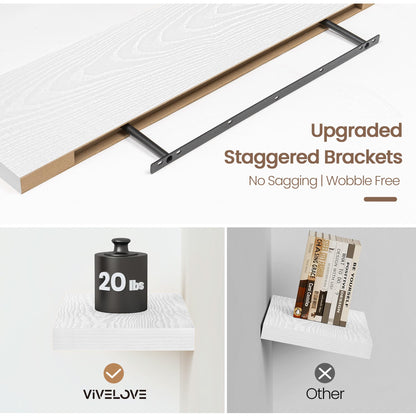 Vivelove White Floating Shelves for wall, 24 Inch Wall Display Shelves with Invisible Brackets, for Bathroom Living Room Kitchen Bedroom Office Farmhouse Home Decor, 24X9.3X1.5 - Set of 2, White