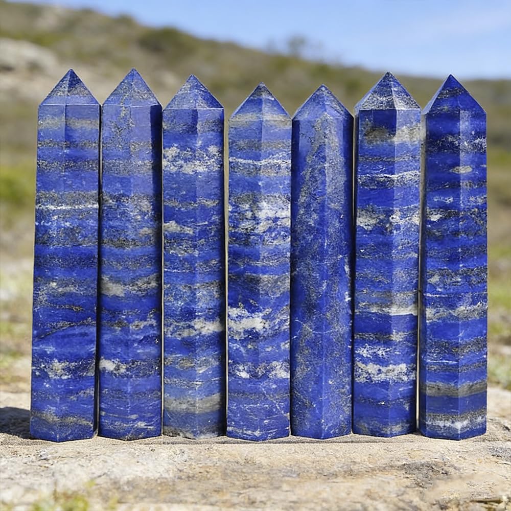 Natural Stone and Crystals Point Wand Reiki Healing Stone Rose Quartz Amethyst Home Decor Mineral Stones Crafts (5.9inch Wand Lapis Lazuli)