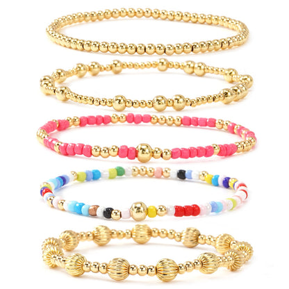 Dainty 14K Gold Plated Beaded Bracelet Stack for Women,Bohemian Stretch Colorful Beads Non Tarnish Stackable Bracelets Set Fashion Party Prom Accessories Jewelry Gift Friendship