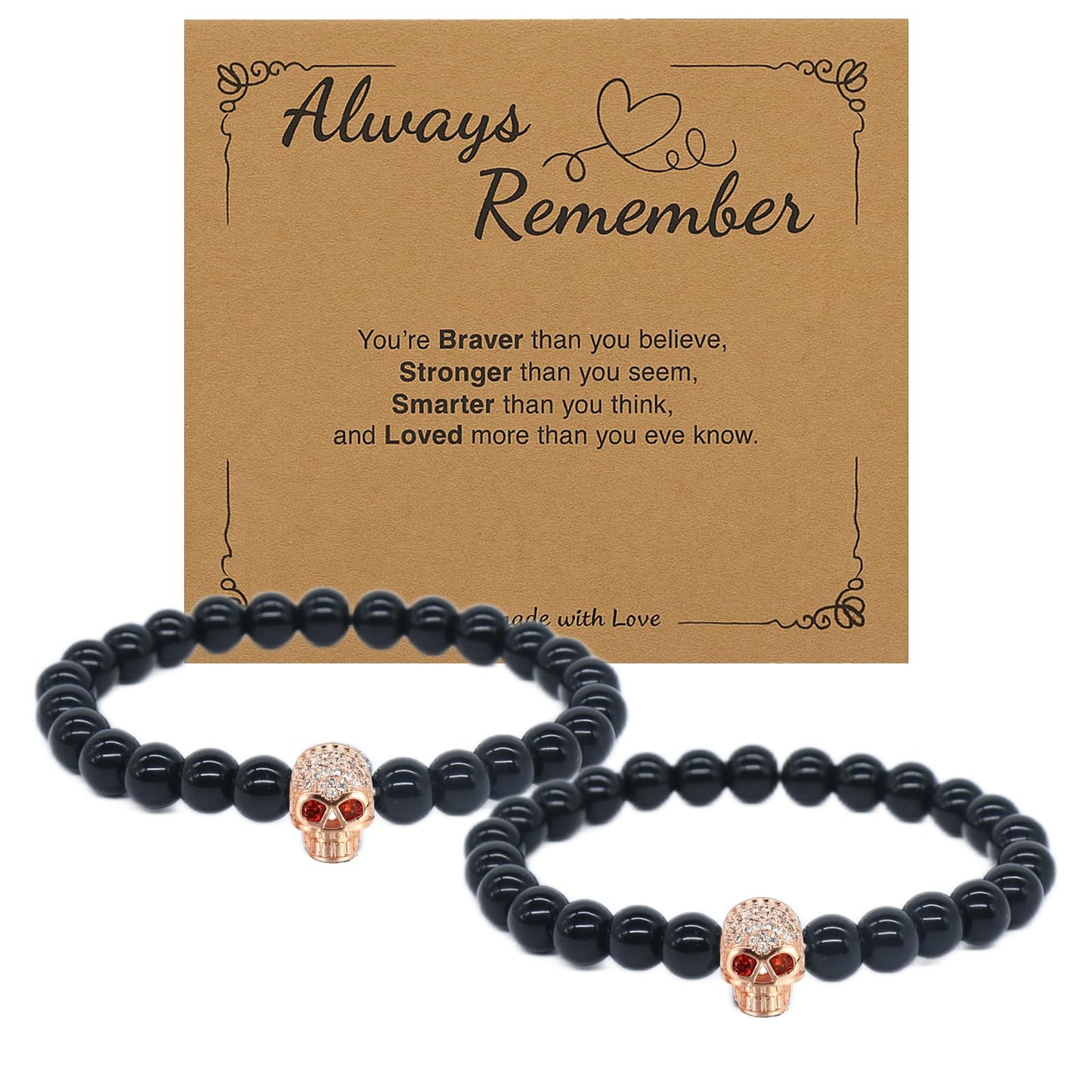 Jendfert Obsidian Energy Beaded Bracelet, Black Tourmaline Beads, Feng Shui Chakra Healing Double Guardian Bracelet, 8mm Black Onyx Beads, Personalized Gift for Men and Women (2 PSC Golden skull)