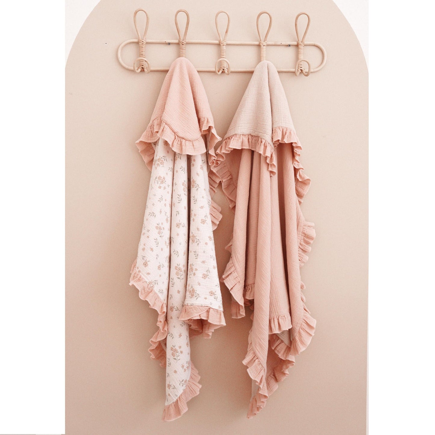 Konssy Flounce Muslin Baby Blanket for Girls Boys, 100% Cotton Soft Crib Swaddle Blankets, Reversible & Breathable Nursery Bedding for Newborns Toddlers, 40 x 36 Inches (Blossom)