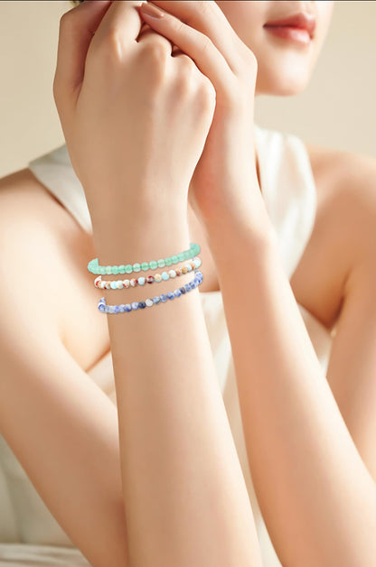 CMBYN 3-Pieces 4mm Natural Crystal Gemstone – ﻿Agalmatolite Jasper, Blue Spot, Green Aventurine Handmade Reiki Energy Healing Stretch Bracelets Jewelry for Yoga, Meditation, Unisex