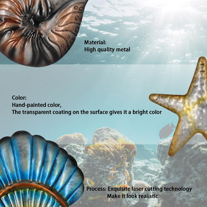 TERKEPT Metal Ocean Wall Sculptures Outdoor Metal Sea Star Conch Wall Art Decor Pool Garden Patio Bathroom Yard Farmhouse Fence Deck