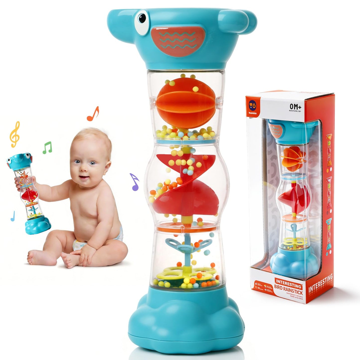 Montessori Baby Toys for 6-12 Months 1 Year Old,Rain Stick Baby Rattle Shaker Infant Sound Toy 9.8” Rainmaker Musical Sensory Toys for 6 7 8 9 10 Months Newborn Toddlers Gifts-Blue