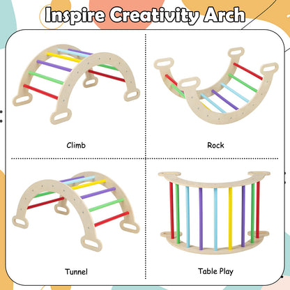 Olakids Pikler Triangle Set 7 in 1 Climbing Toys for Toddlers 1-3 Inside Foldable Wood Montessori Jungle Gym with Ramp Ladder Arch Slide Baby Climber Indoor Playground