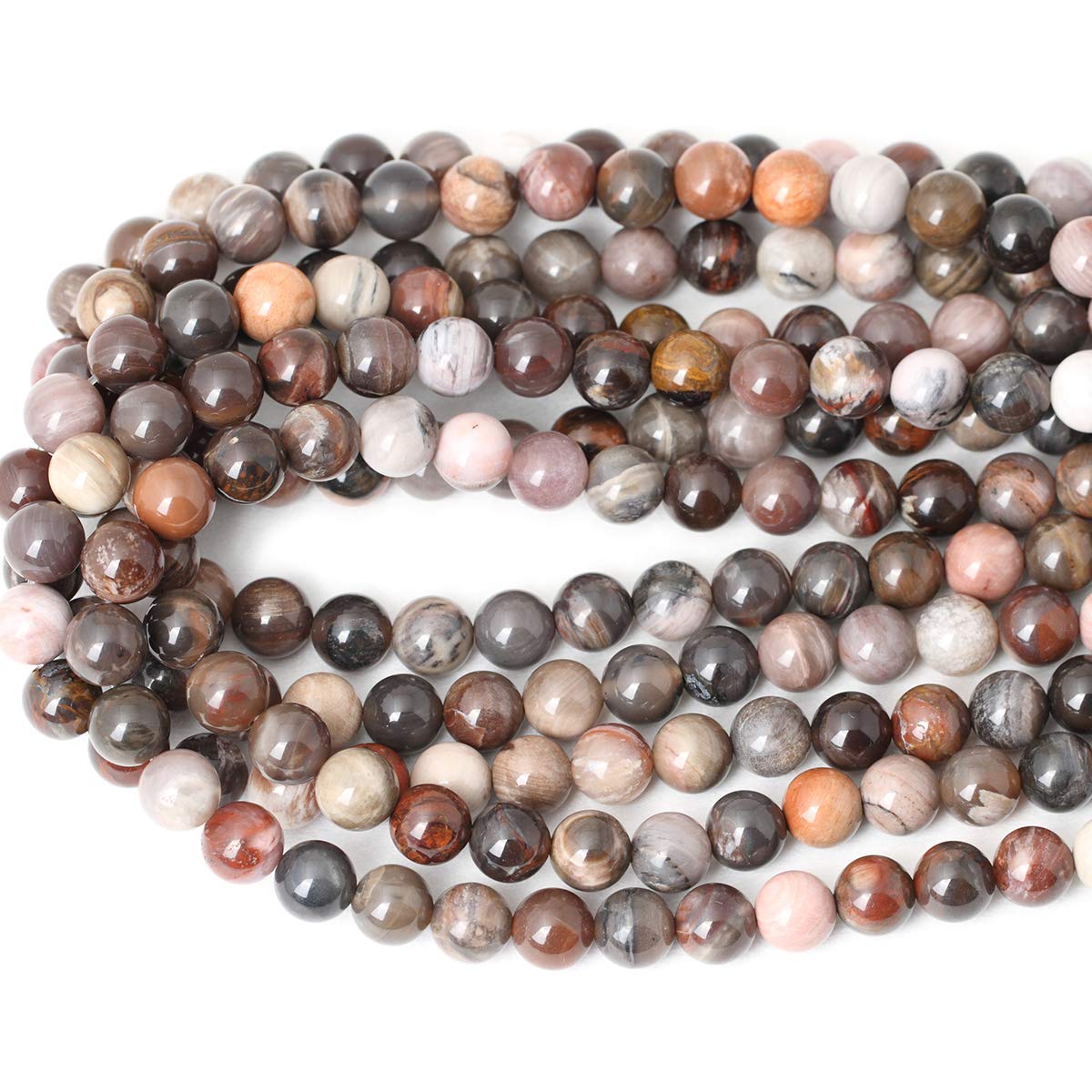 CHEAVIAN 35PCS 10mm Natural Silicified Wood Jade Gemstone Round Loose Beads for Jewelry Making DIY Findings 1 Strand 15"