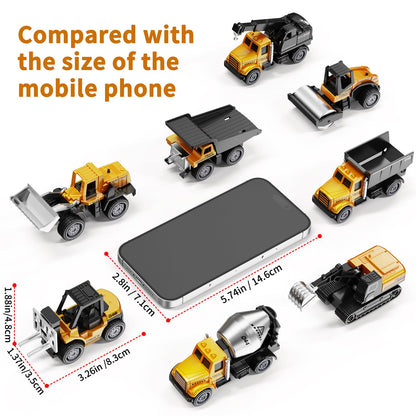 HONGTUO Alloy Mini Construction Vehicles, 8Pcs Die-cast Construction Toys Set, Excavators Mixer Truck Bulldozers Forklift Dump Truck, Pull Back Car Toys for Toddlers Kids Boys & Girls