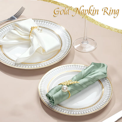 FrutPunch Gold Napkin Rings, Metal Wheat Ear Pearl Shaped Napkin Rings Set of 12, Suitable for Family Dinner, Wedding, Party, Table Decoration, Christmas