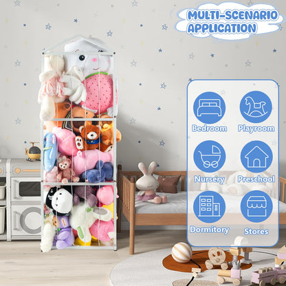 NomNest Stuffed Animal Storage Zoo, Large Carbon Steel Plushies Organizer, Heavy Duty Metal Teddy Bear Toy Holder for Kids' Bedroom & Playroom & Nursery (Non-Wheeled, White)