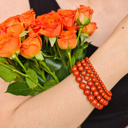 Handmade Natural Gemstone Elastic Bracelet - Healing Crystal Beads Jewelry, Unisex (Red Jasper, 8mm)