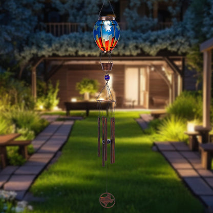 MUMTOP Solar Wind Chimes for Outside - American Flag Hot Air Balloon Wind Chimes Outdoor Unique, Glass Windchimes Clearance for Garden, Patio,Yard Decor Gift