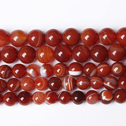 46PCS 8mm Natural Red Striped Agate Beads Round Loose Gemstone Beads for Jewelry Making DIY Bracelet Necklace 15 Inch,Energy Stone Healing Power