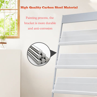 Vmsiuory 4-Layer Iron Magazine Rack with Wheels, Newspaper Rack, Display Rack, Silver (63)