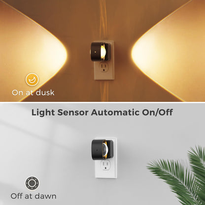 L LOHAS LED Night Light Projector, Night Lights Plug into Wall, Dusk to Dawn Sensor, 180°Rotating Nightlight for Kids, 0-150LM Dimmable Soft White Ambient Lighting for Bathroom, Decor, Gifts, 2 Pack