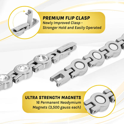 MagnetRX® Women’s Magnetic Bracelet – Elegant Magnetic Crystal Bracelets for Women – Adjustable Length with Included Sizing Tool (Silver)
