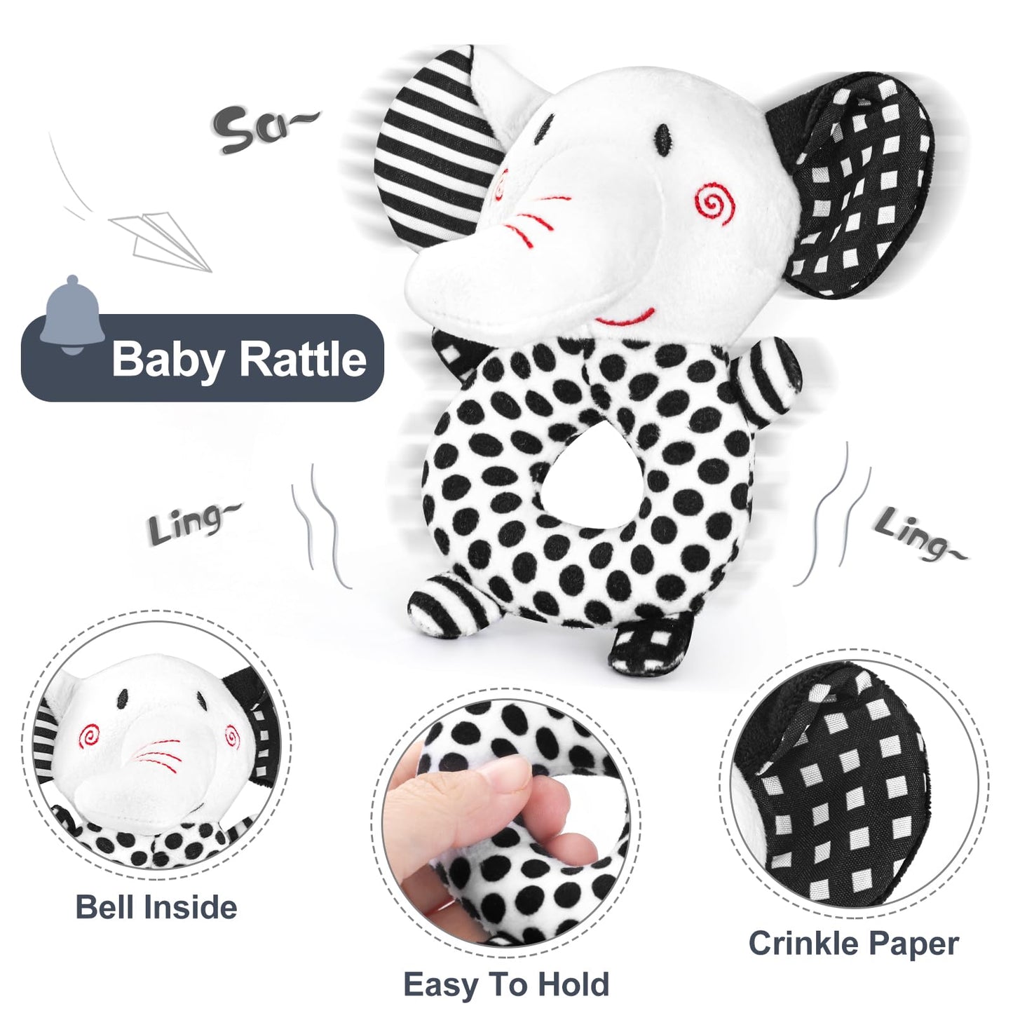 AJsupojouet Newborn Toys,High Contrast Black & White Baby Toys 0-6 Months with Sensory Cards & Rattle, Essential for Brain Development, Tummy Time & Car Seat Toys for 0 2 4 6 Month Old