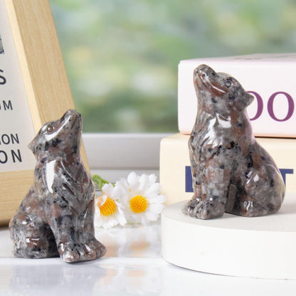 Hguxmcu Flame Stone Wolf Figurine,Crystal Carved Statue for Home Office Desk Decor,Hand Carved 1.8 Inch Healing Crystal,Spirit Animal Gift for Wolf Lovers,Good Luck Feng Shui Protection Totem