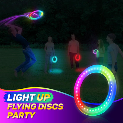 Light up Flying Ring Disc Toy for Kids Adults, 10" Large 12 Dynamic Modes Glow in The Dark Flying Ring, Led Flashing Beach Sport Disc, Outdoor Sport Activities Yard Night Camping, Toss Catch Game
