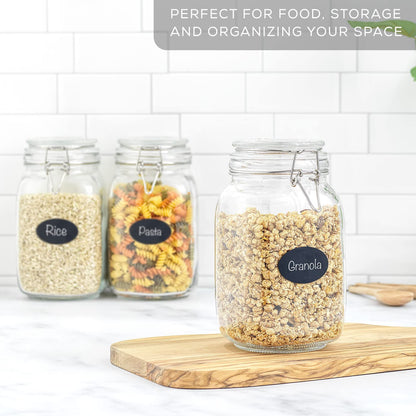 JoyJolt Airtight Glass Jars with Lids Set of 3. 50oz Glass Jar with Lid and 6 Silicone Seals! Med Glass Food Storage Containers. Square Mason Jar, Flour Jar, Candy or Cookie Jars for Kitchen Counter