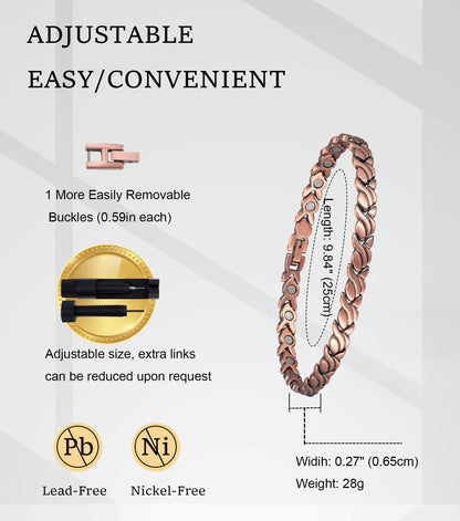 Copper Anklet for Women, 99.99% Pure Copper Jewelry with Magnets