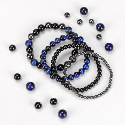 Vinswet 4pcs Natural Stone Beaded Bracelets for Women Men,Healing Crystal Gemstones Stretch Bracelet,4mm 6mm 8mm 10mm lapis lazuli Tiger Eye Black Obsidian Hematite Anxiety Stress Relief Bracelet Jewelry Gifts