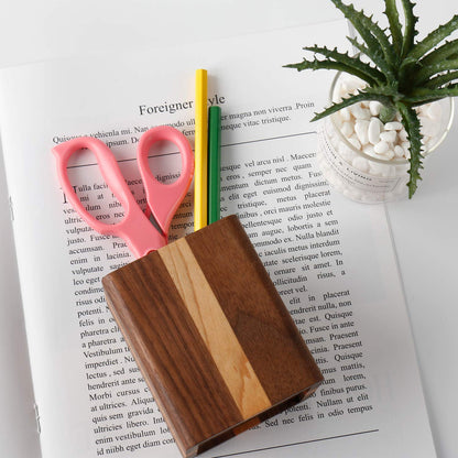 YOYAI Walnut Pencil Holder Wood Pen Holder For Desk Pen Cup Organizer Ofiice Pencil Stand Simple(Cherry center walnut side)