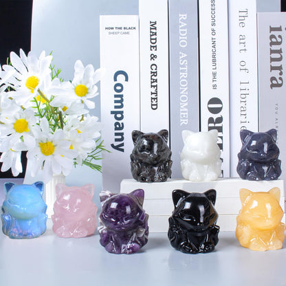 QLRSUXN Amethyst Nine Tailed Fox Decor,2 Inch Healing Crystals Fox Statue,Lucky Guardian Pocket Fox Figurines as Women’s Gifts,Fox Figurine for Office Home Decor and Ornament.