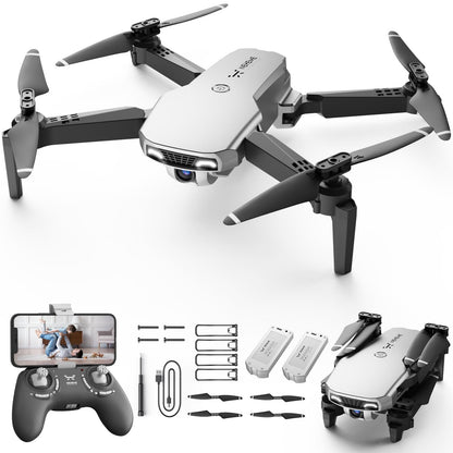 NEHEME Drones for Kids with Camera - Remote Control Helicopter Toys Gifts for Boys Girls, 1080P HD FPV RC Quadcopter for Adults, One Key Start/Land, Altitude Hold, Gravity Control, 2 Batteries, Silver