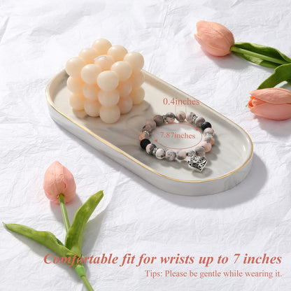 Emibele Healing Beaded Stretch Bracelets for Women, Anxiety Rose Quartz Crystal Bracelet with Healing Stones Lava Rock Silver Heart Charm, Essential Oils Stress Relief Bracelet for Yoga Meditation