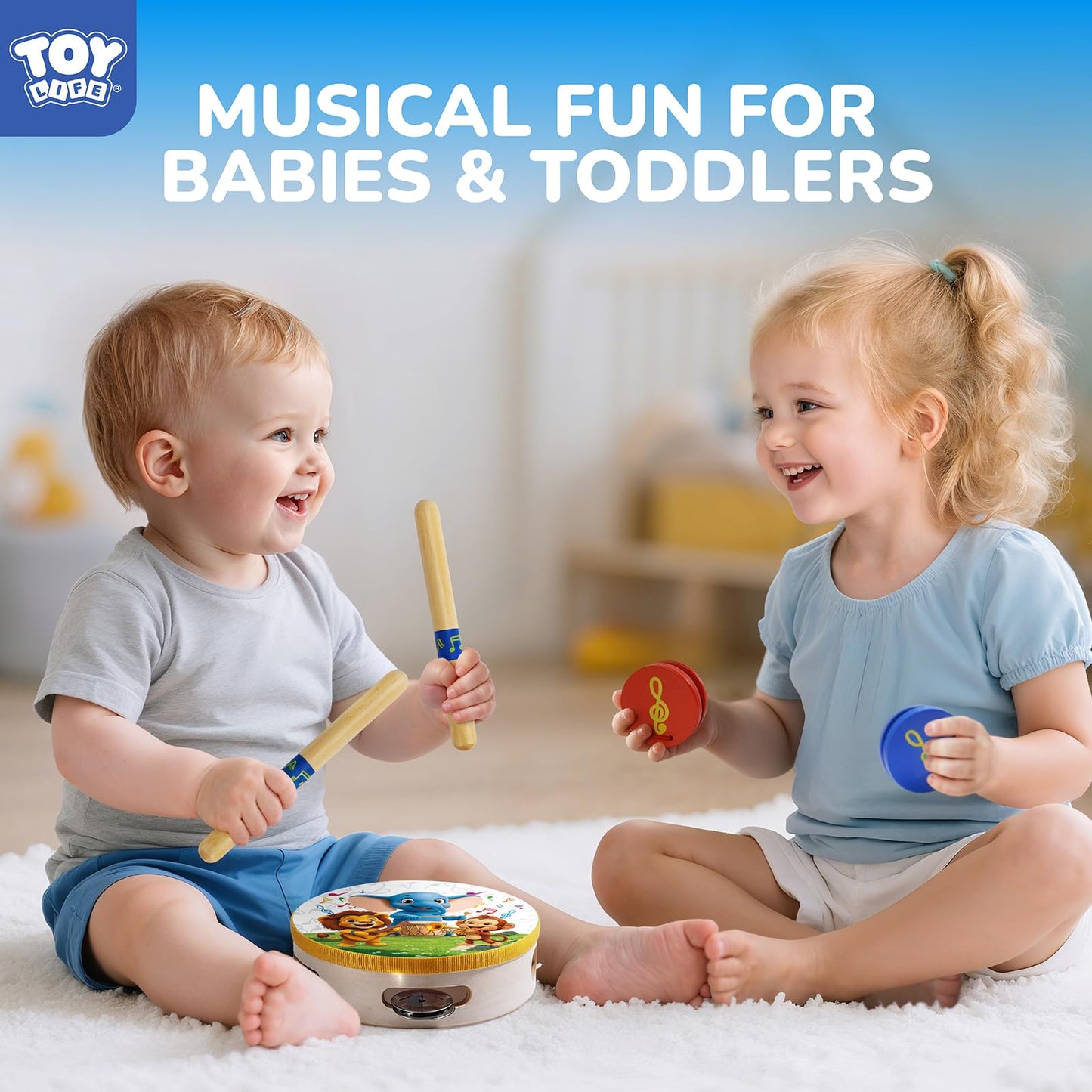 TOY Life Toddler Musical Instruments for Kids, Baby Musical Toys for Toddlers 1-3, Montessori Wooden Toys Percussion Instruments Set with Tambourine Xylophone Maracas for Kids Preschool Education
