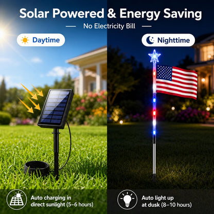 8 Pack Solar American Flag Pathway Lights, Patriotic Red White Blue Outdoor Stake Lights, Waterproof Solar LED Yard Garden Decorations for 4th of July, Independence Day