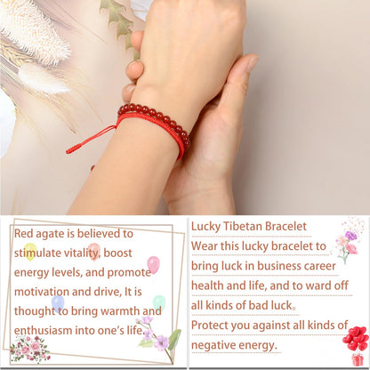 LPBeads 6mm Red Carnelian Bracelet with Handmade Rope Bracelet Size Adjustable Natural Stone Crystal Healing Bracelets Gifts for Unisex Adults