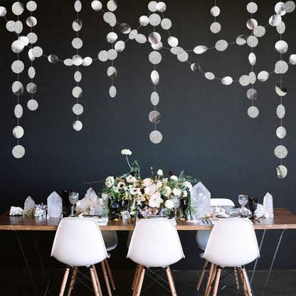 Decor365 Glitter Silver Party Decorations Silver Circle Garland Hanging Dot Streamers Banner Backdrop Birthday Decoration Bachelorette Bridal Shower Engagement Anniversary Graduation Party Decor