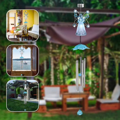 Solar Angel Wind Chimes - Outdoor Garden Decoration, Waterproof Solar Hanging Wind Chimes Lights for Garden, Window, Gazebo, Patio, Gifts for Women (Blue)