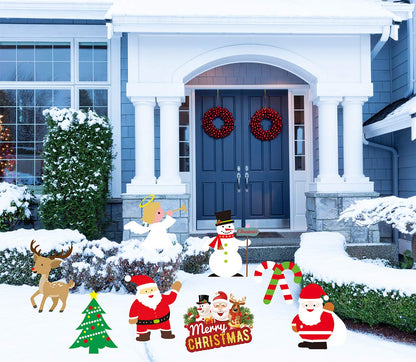 Christmas Outdoor Indoor Yard Signs Decorations -Xmas Holiday Winter Wonderland Yard Sign Outdoor Lawn Yard Decorations (Large 8 PCS)