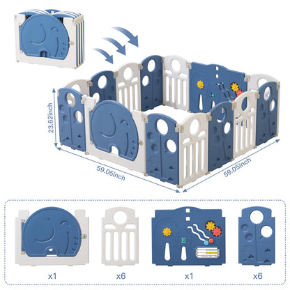 LulliSpace Baby Playpen,for Kids and Toddlers,Kids Activity Centre Safety Play Yard,Indoor&Outdoor Pattern Baby Fence with Game Panel, Safety Lock, Non-Slip Bases, Adjustable Shape,14 Panels