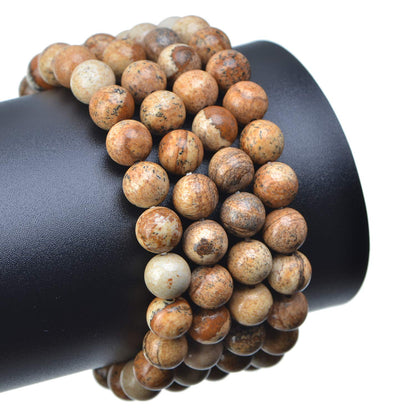 LPBeads 100PCS 8mm Natural Picture Jasper Gemstone Round Loose Beads for Jewelry Making with Crystal Stretch Cord