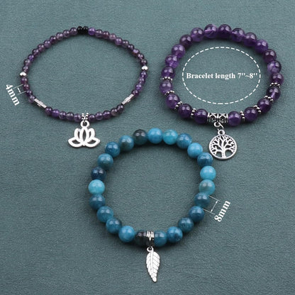 UEUC Tree of Life Yoga Healing Stone Bracelets, Multilayer Lotus Chakra Stone Reiki Bracelet Sets, Anxiety Crystal Natural Stone,for Women Stress Relief(#142)
