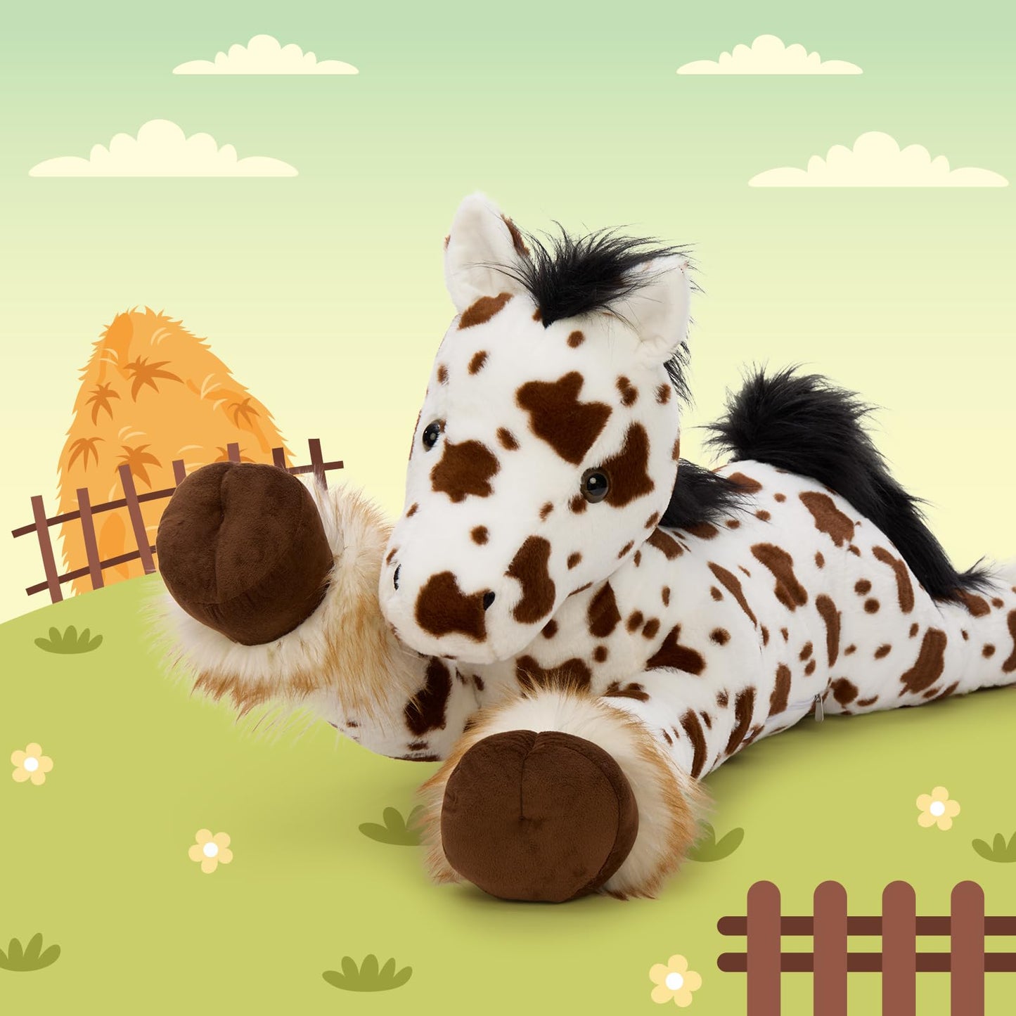 MaoGoLan 47" Giant Horse Stuffed Animal Plush Pillow - Appaloosa Spotted Stuffed Horse Toy for Girl Boy Kid, Ridable Stuffed Pony Spotted Horse Plush for Mother's Day Birthday Gift, Baby Shower Decor
