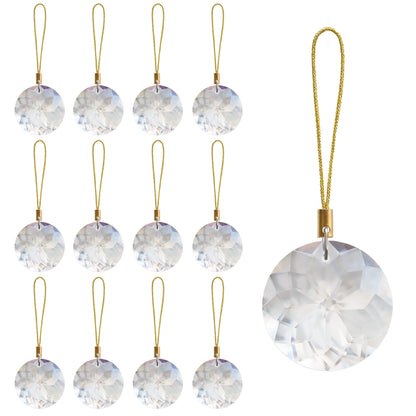 LUMITI 12 Pcs Crystal Glass Christmas Balls Ornaments, 1.18″ Mini Round Prism Flower Xmas Tree Decorations, Hanging Ornament for Wedding Party Home Decor (Crystal Clear)
