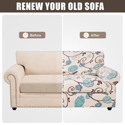 SearchI Stretch Sofa Cover Printed Couch Covers, Floral Pattern 2 Piece Armchair Slipcover with Separate Chair Cushion Cover, Washable Furniture Protector for Living Room(Armchair, Ball Flower)
