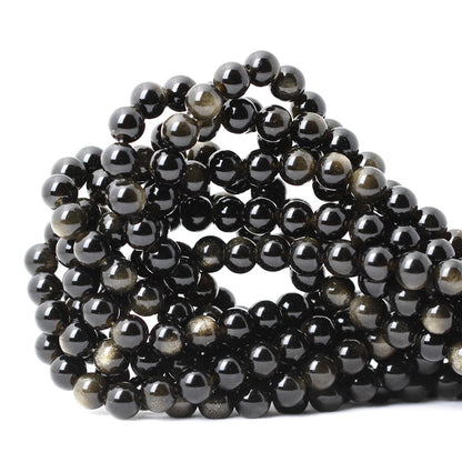 CHEAVIAN 45PCS 8mm Natural Golden Obsidian Gemstone Round Loose Beads Crystal Energy Stone Healing Power for Jewelry Making 1 Strand 15"