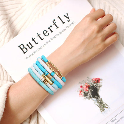 GOOJIDS Surfer Heishi Clay Bead Bracelets for Women Bohemian Stackable Gold Plated Beaded Stretch Bracelets Elastic Layering Friendship Bracelets Set Boho Jewelry