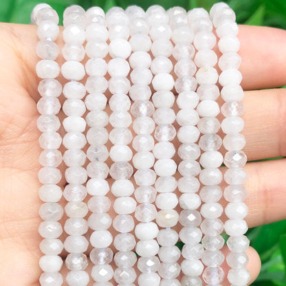 2 String 220PCS 3x5mm Natural White Jade Stone Beads for Jewelry Making, Songxi Facted Loose Gemstone Beads for DIY Bracelet Necklace Making Supplies with Energy Healing Chakra Power