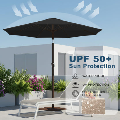 Tobeos 11FT Patio Umbrella, Outdoor Umbrella with with 8 Sturdy Fiberglass Ribs,Market Table Umbrella with Push Button Tilt and Crank,Suit for Backyard,Garden,Pool,Deck(Black)