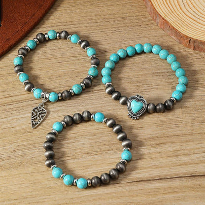 GIGB PBDK Western Cowgirl Turquoise Bracelets for Women Turquoise Beaded Stackable Bracelets Bohemian Heart Feather Bracelet Country Concert Jewelry Accessories (Teal1)