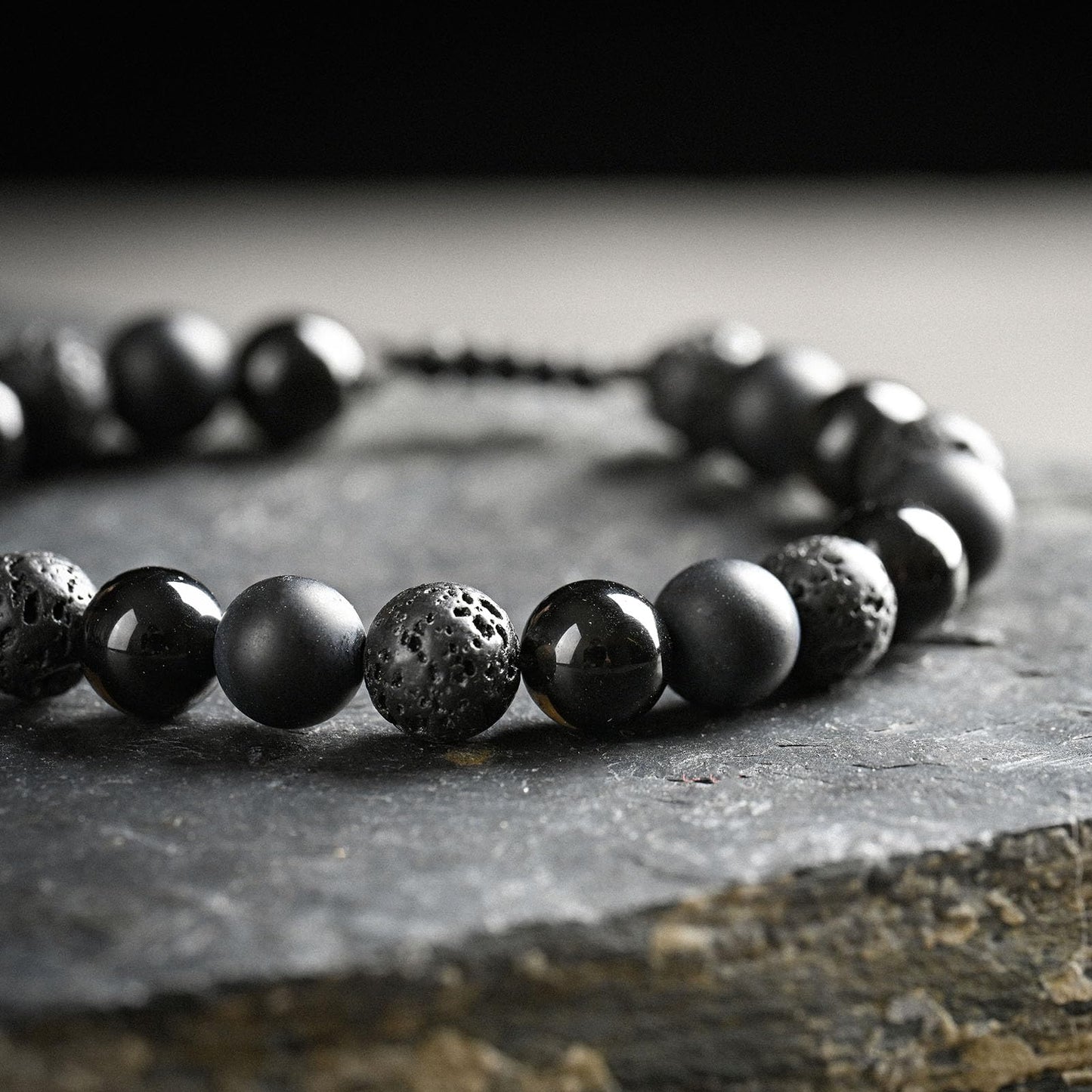 SAMXY Mens Bracelets Beads-8MM Black Onyx Obsidian Lava Stone Beads-2Pcs Handmade Natural Stone Crystal Healing Bracelet-Protection Bracelet for Men