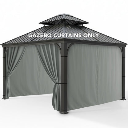 RichSets Gazebo Curtains Outdoor Waterproof - 10'Wx10'Lx7'H Weatherproof Patio Pergola Outside Curtains, Gazebo Universal Replacement Privacy Curtains, 4 Panels Sidewall Drapes with Zipper, Grey