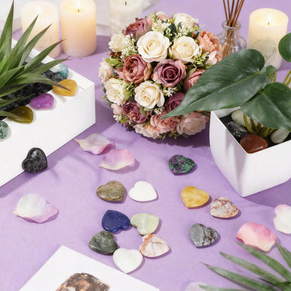 Nuenen 72 Pcs Natural Heart Shaped Crystal Stone 1 Inch Worry Stone Bulk Heart Palm Pocket Healing Carved Love Mini Gemstone Decor for Valentines Witchcraft Meditation