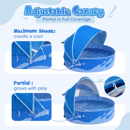 Peradix Paddling Pool for Kids and Dogs, 48" Portable Baby Pool with Canopy for Toddlers Summer, Foldable Kiddie Tent with Sun Shade Outside Water Toys for Backyard Beach, Easy Setup & Carrying Bag